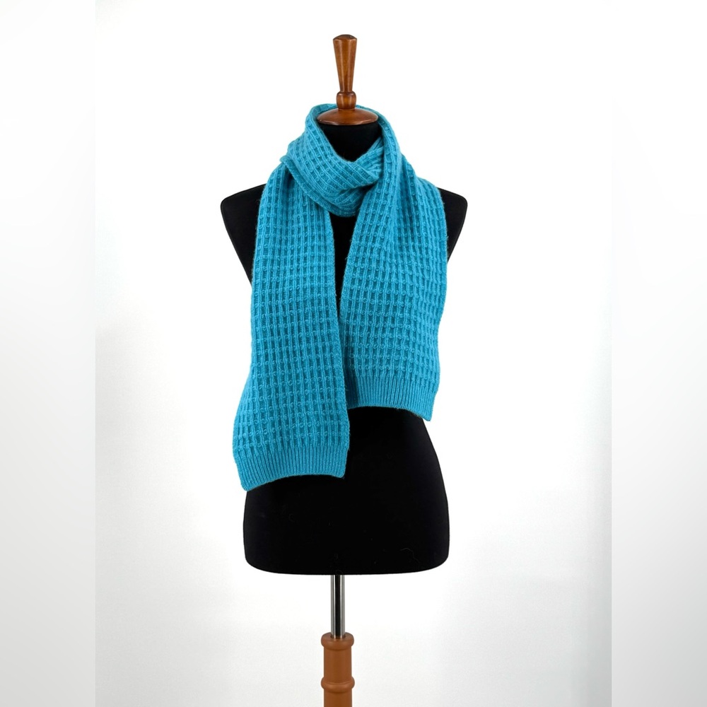 Turquoise Cashmere Waffle Ribbed Scarf OS